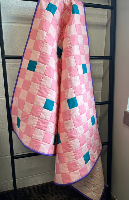 Pink and Teal Checkered Baby Quilt and Book Bundle