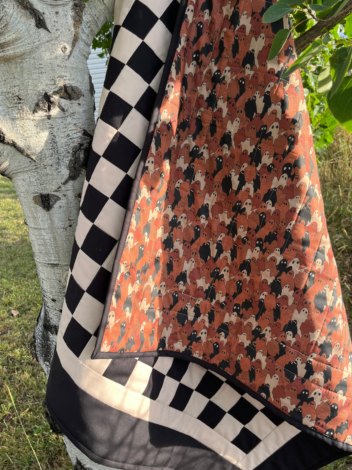 Black and Tan Checkered Ghost Baby Quilt