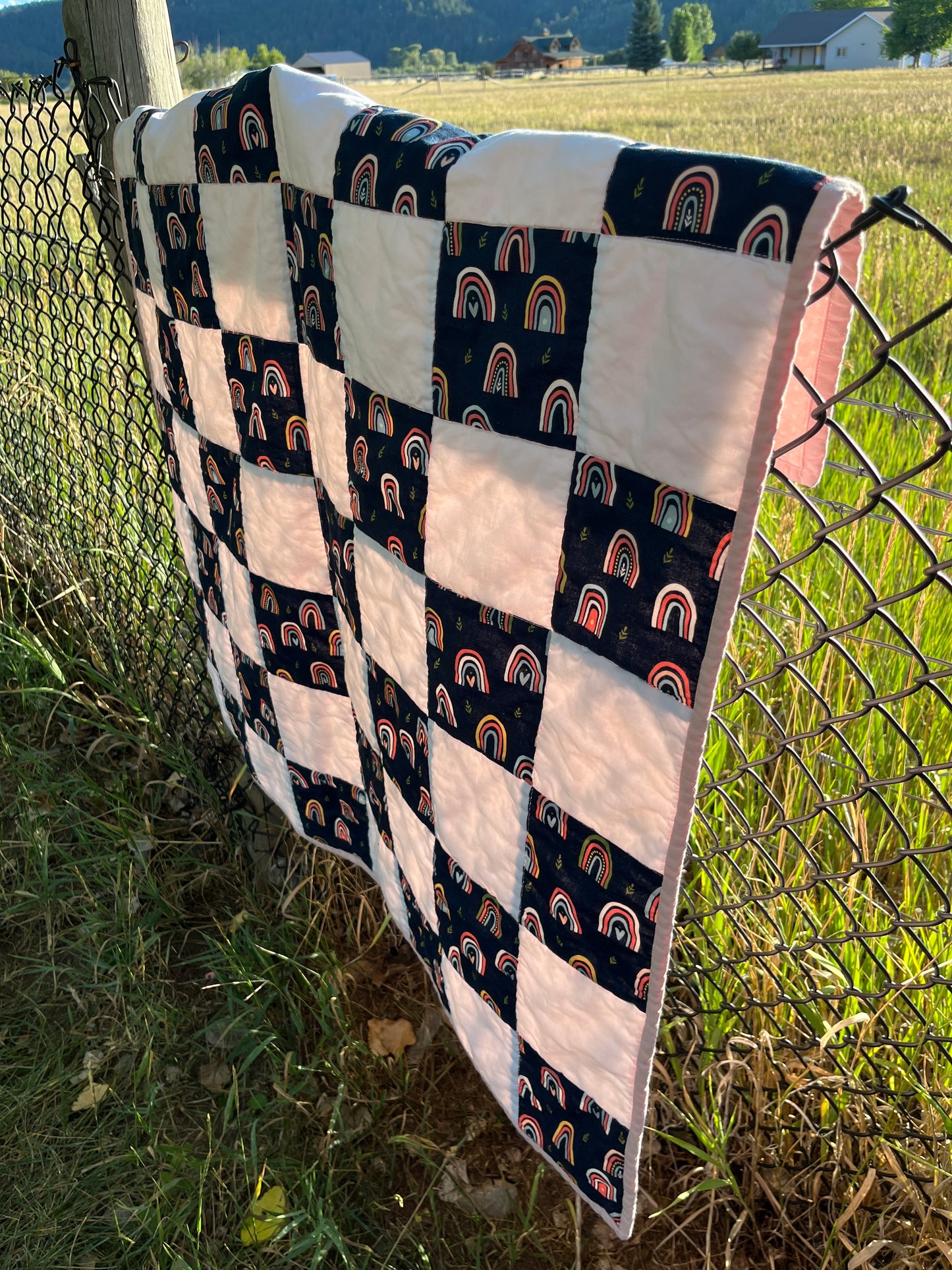 Rainbow Navy and White Checkered Baby Quilt