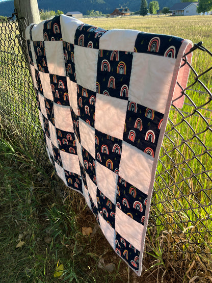 Rainbow Navy and White Checkered Baby Quilt