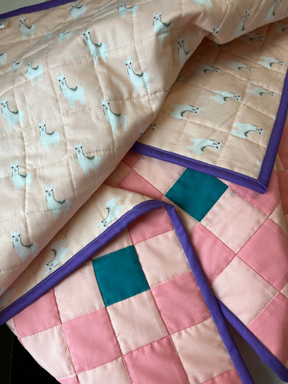 Pink and Teal Checkered Baby Quilt and Book Bundle