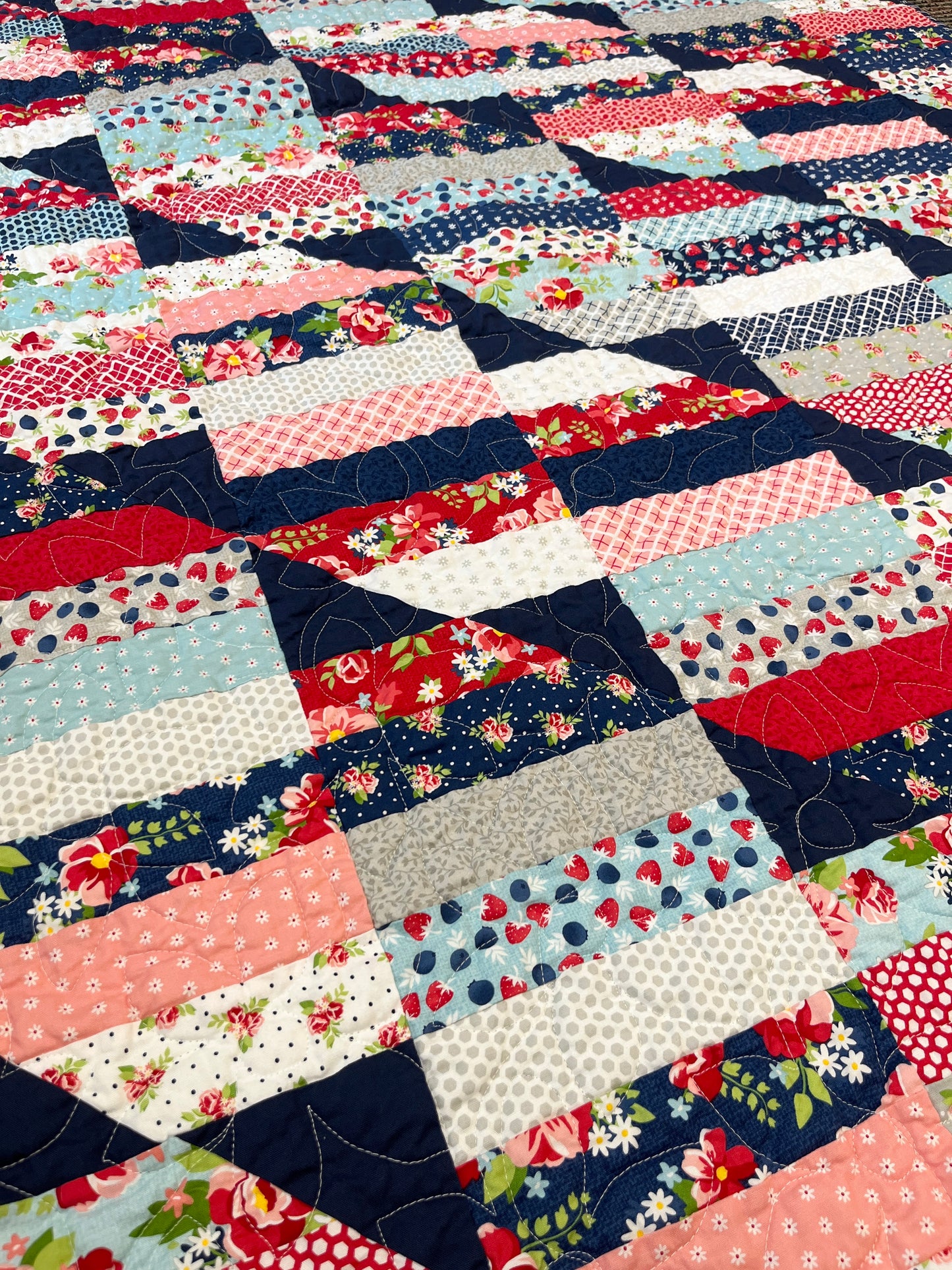 Berry Basket Happy Stripes Quilt Throw – 52” Square