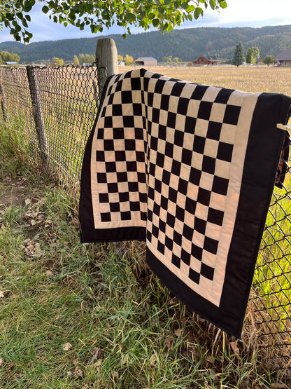 Black and Tan Checkered Ghost Baby Quilt