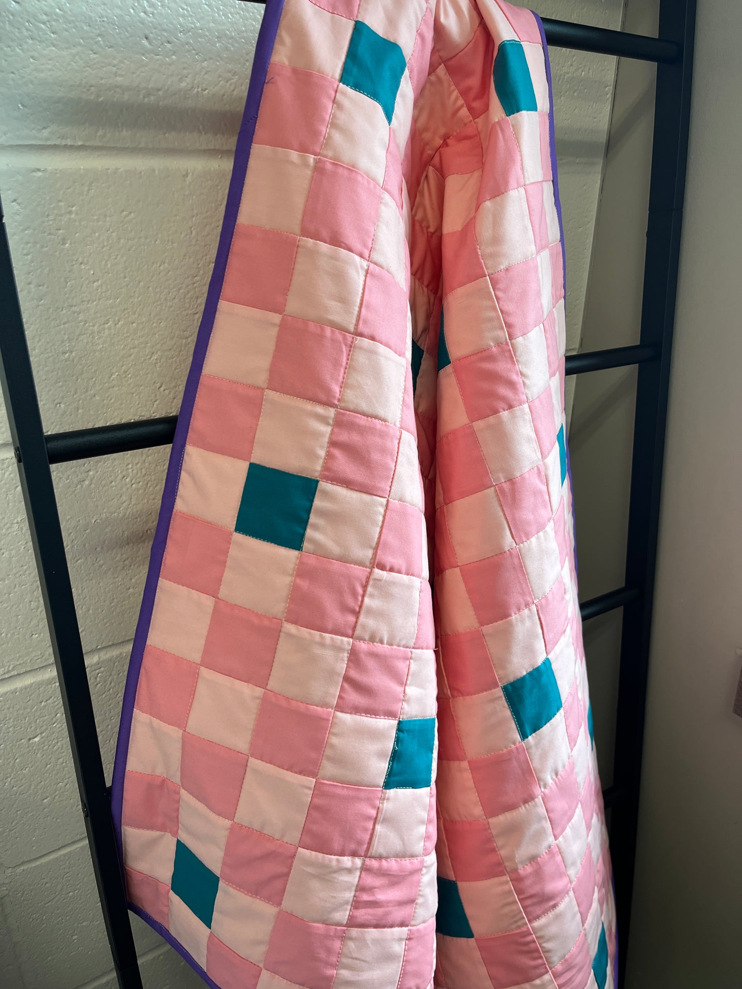 Pink and Teal Checkered Baby Quilt and Book Bundle