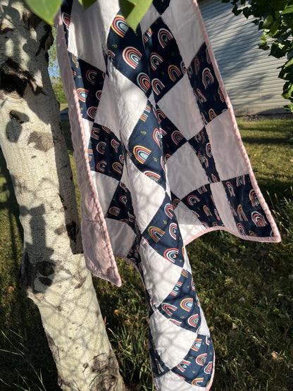 Rainbow Navy and White Checkered Baby Quilt