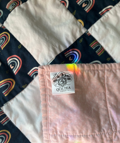 Rainbow Navy and White Checkered Baby Quilt