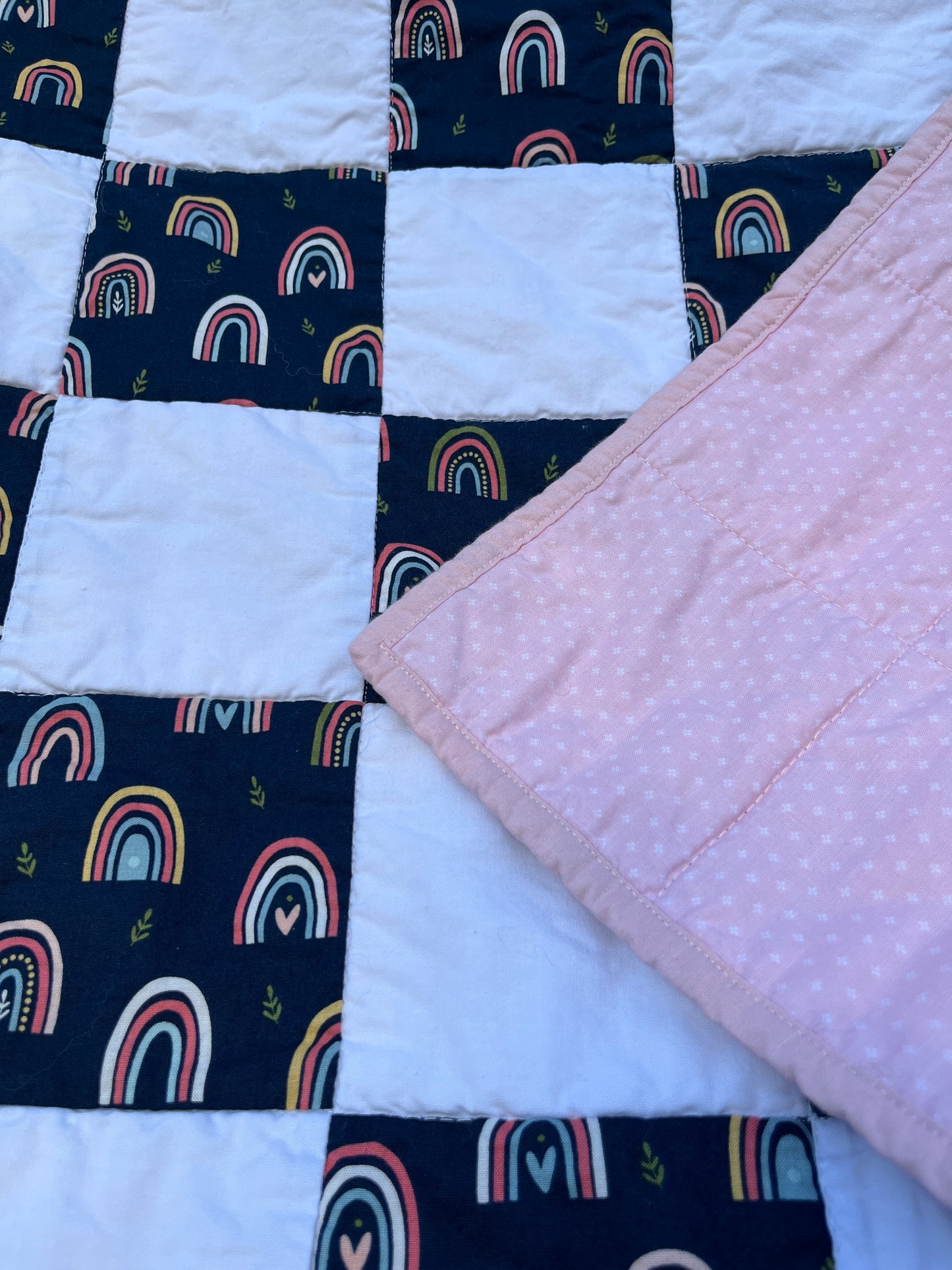 Rainbow Navy and White Checkered Baby Quilt