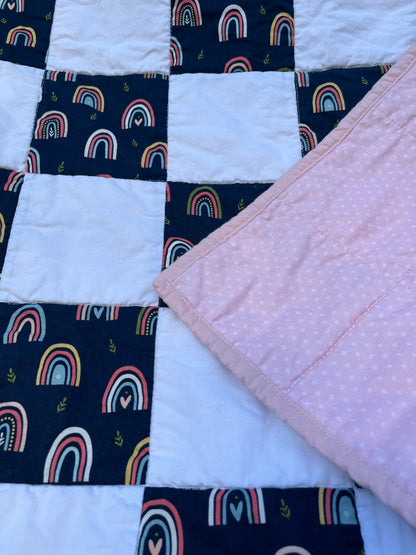 Rainbow Navy and White Checkered Baby Quilt