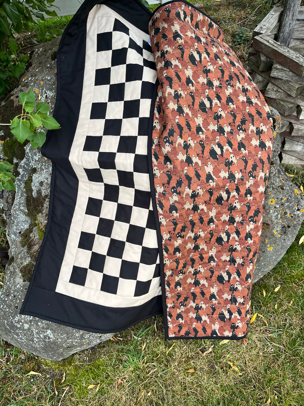 Black and Tan Checkered Ghost Baby Quilt
