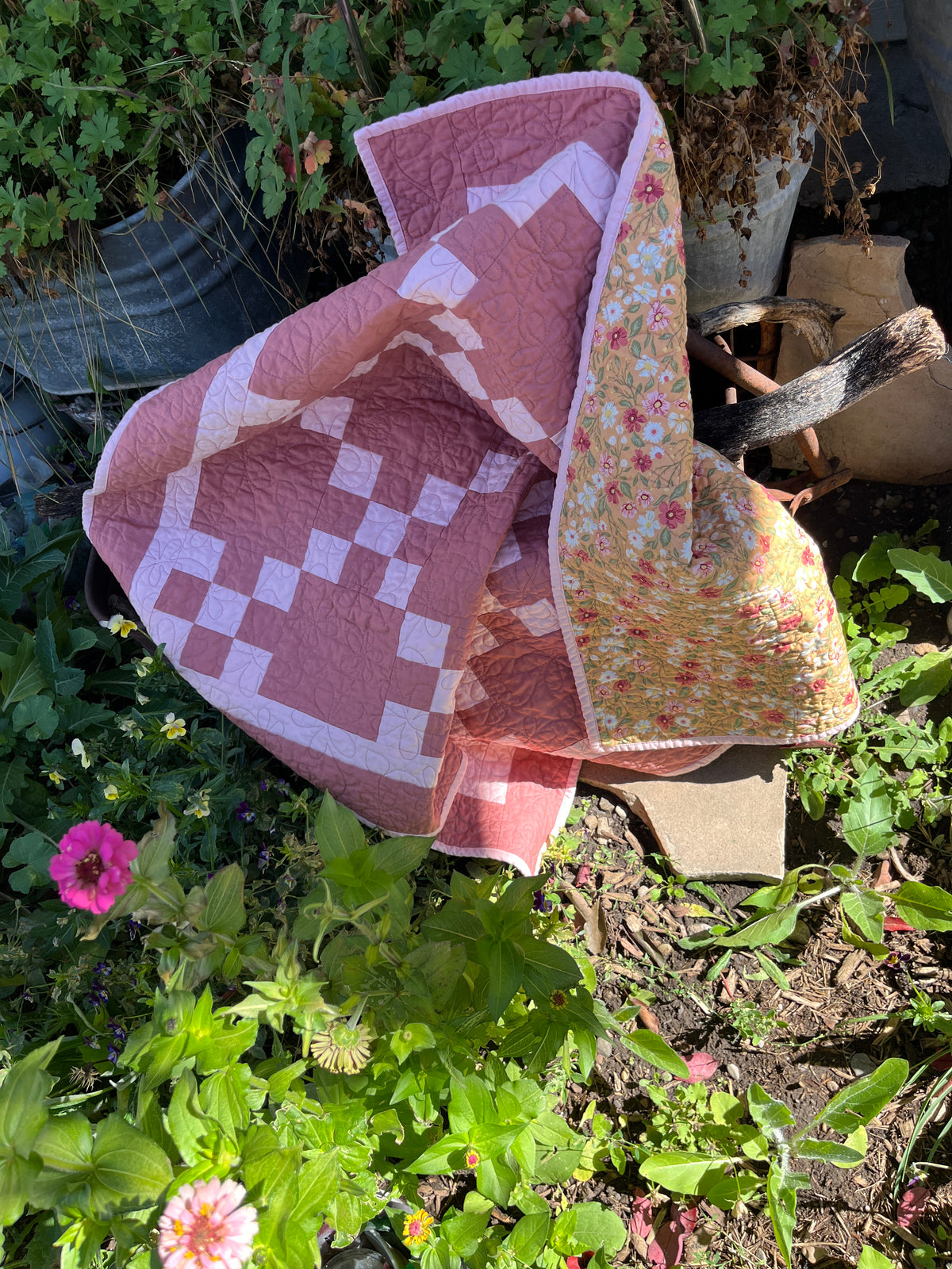 Canyon Rose & Pink Irish Chain Baby Quilt