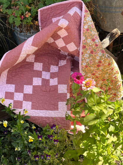 Canyon Rose & Pink Irish Chain Baby Quilt