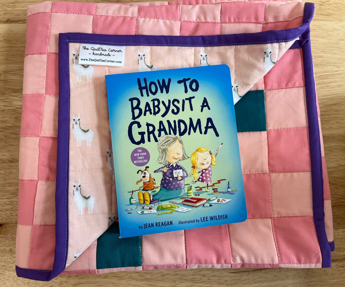 Pink and Teal Checkered Baby Quilt and Book Bundle