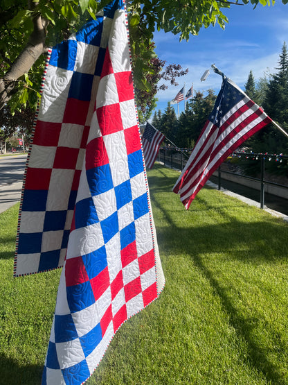 Patriotic Quilt – Old Market Square Quilt – Red White and Blue Throw Quilt – Americana Patchwork Quilt – Handmade Cotton Quilt