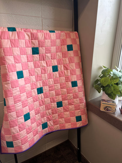 Pink and Teal Checkered Baby Quilt and Book Bundle