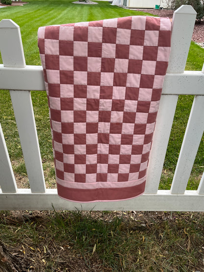 Rose and Pink Floral Checkered Baby Quilt