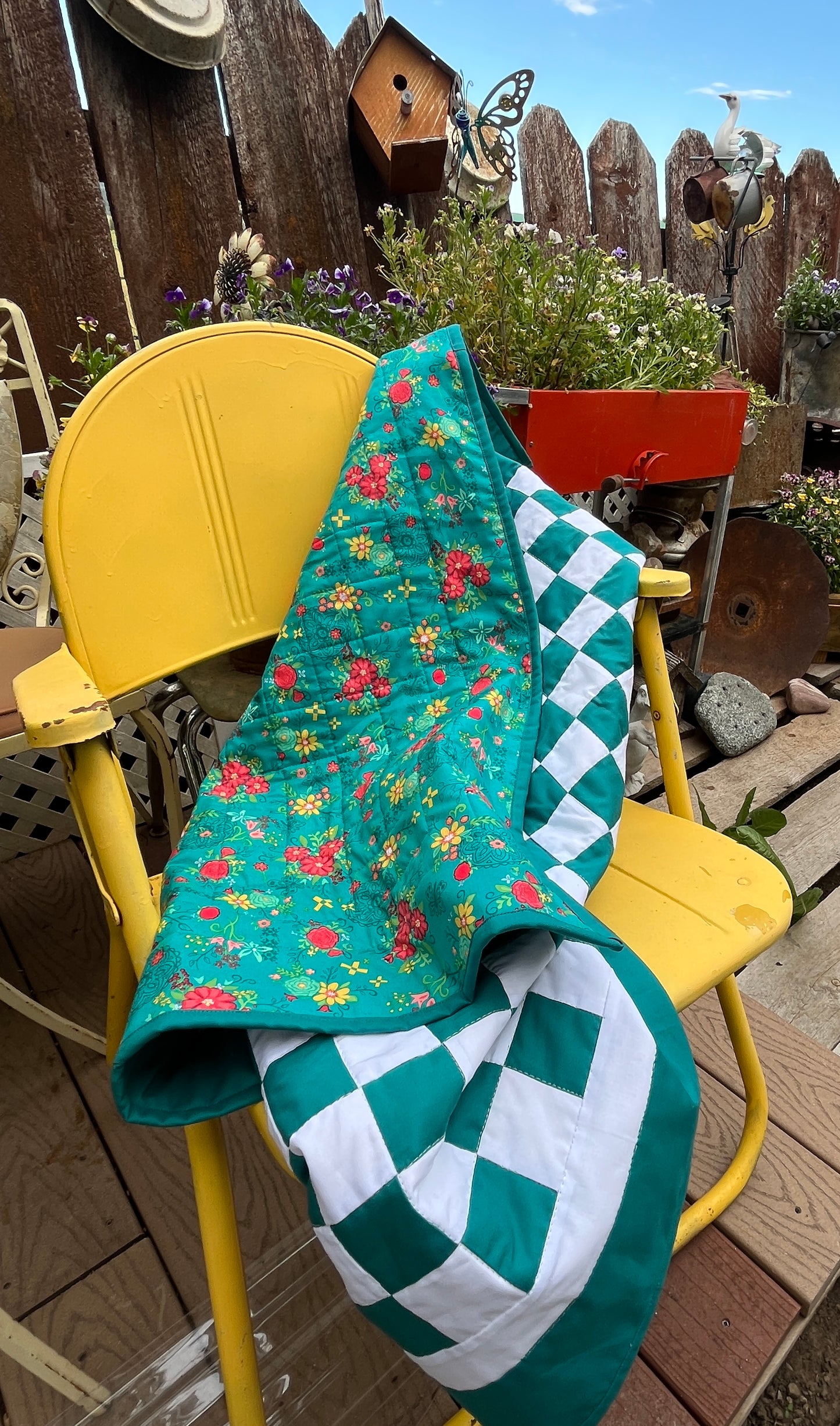 Green Teal Checkered Baby Quilt – Handmade Checkerboard Crib Blanket
