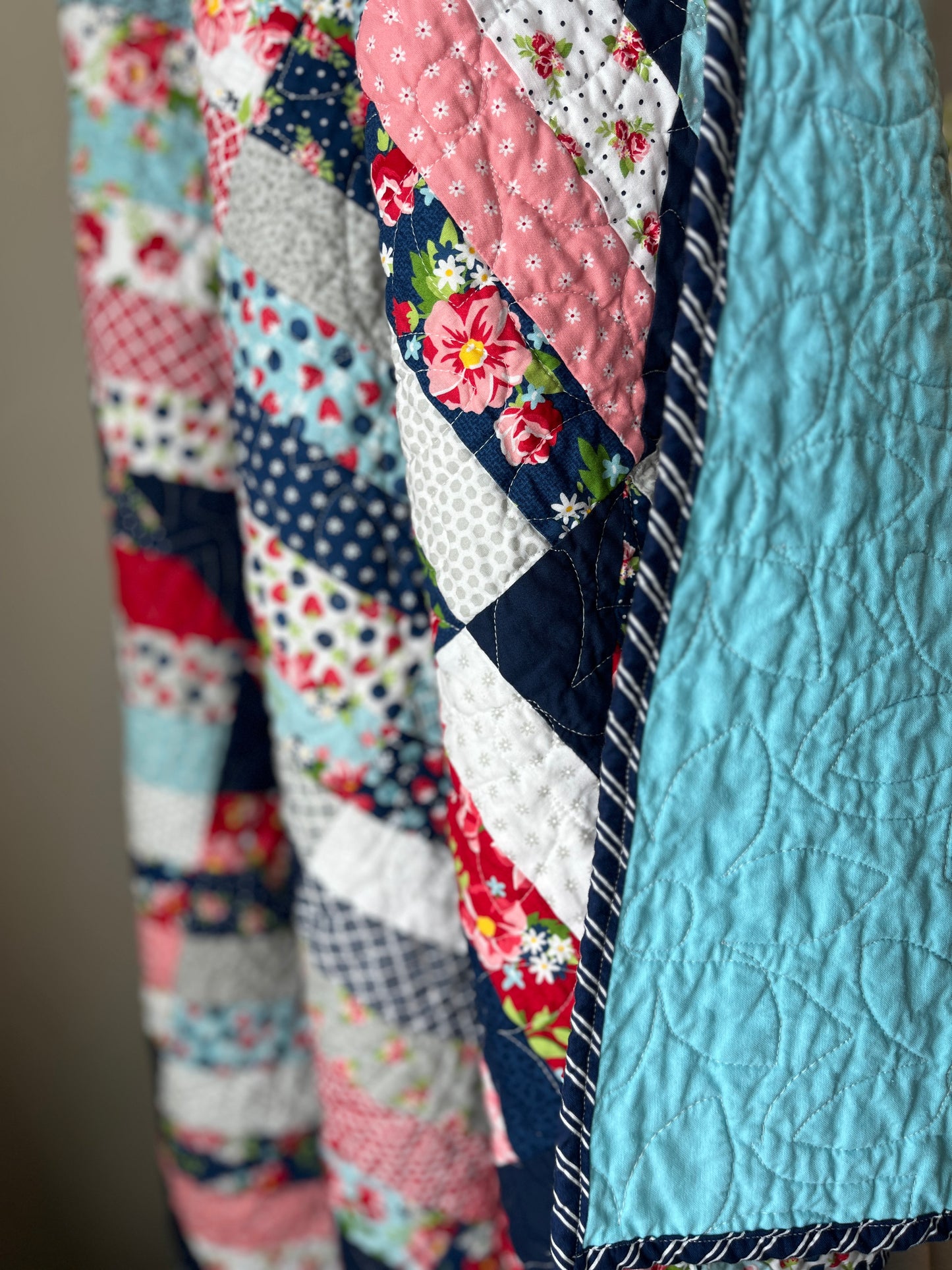 Berry Basket Happy Stripes Quilt Throw – 52” Square