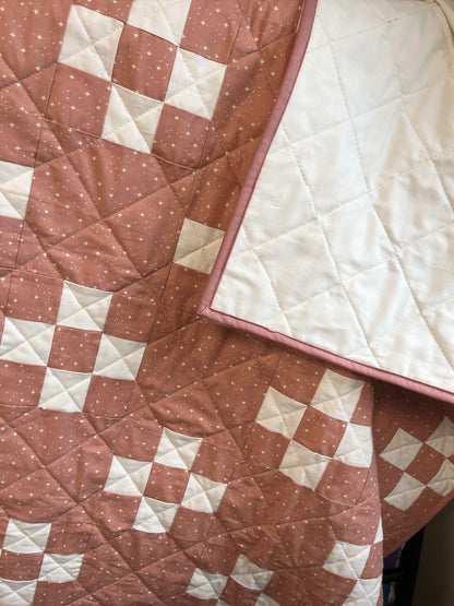 Dusty Rose and Cream Traditional Irish Chain Baby Quilt