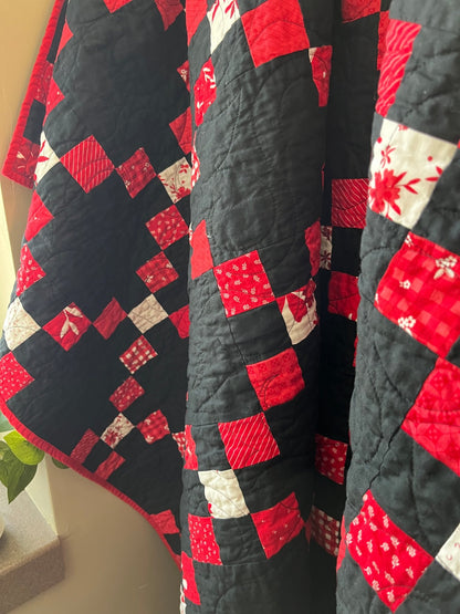 Black and Red Irish Chain Quilt – Handmade Extra Large Throw Quilt - The QuilTea Corner