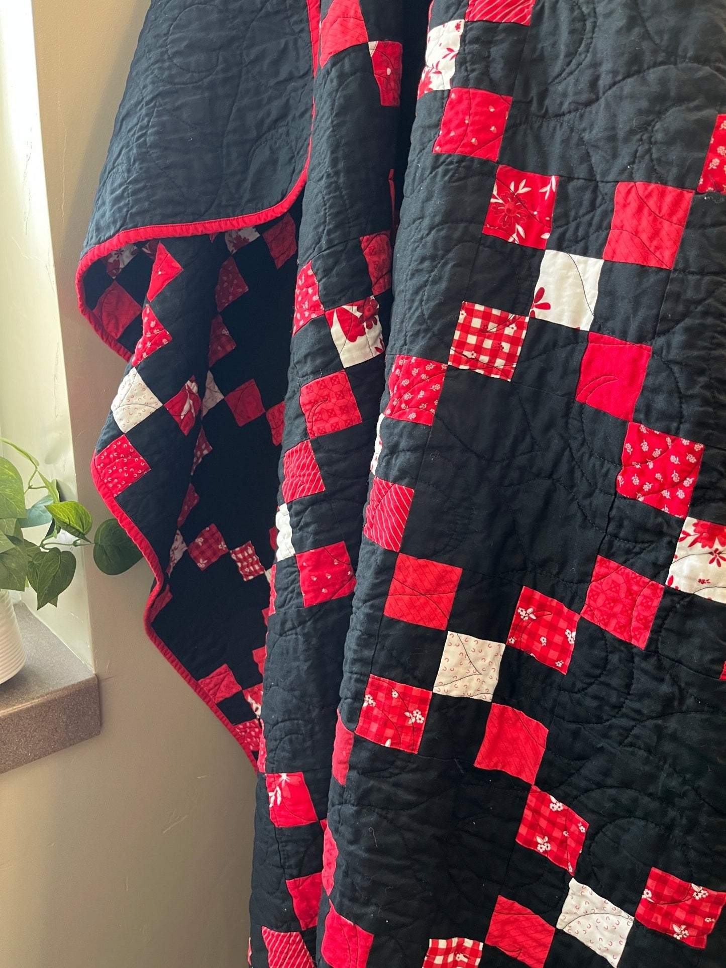 Black and Red Irish Chain Quilt – Handmade Extra Large Throw Quilt - The QuilTea Corner