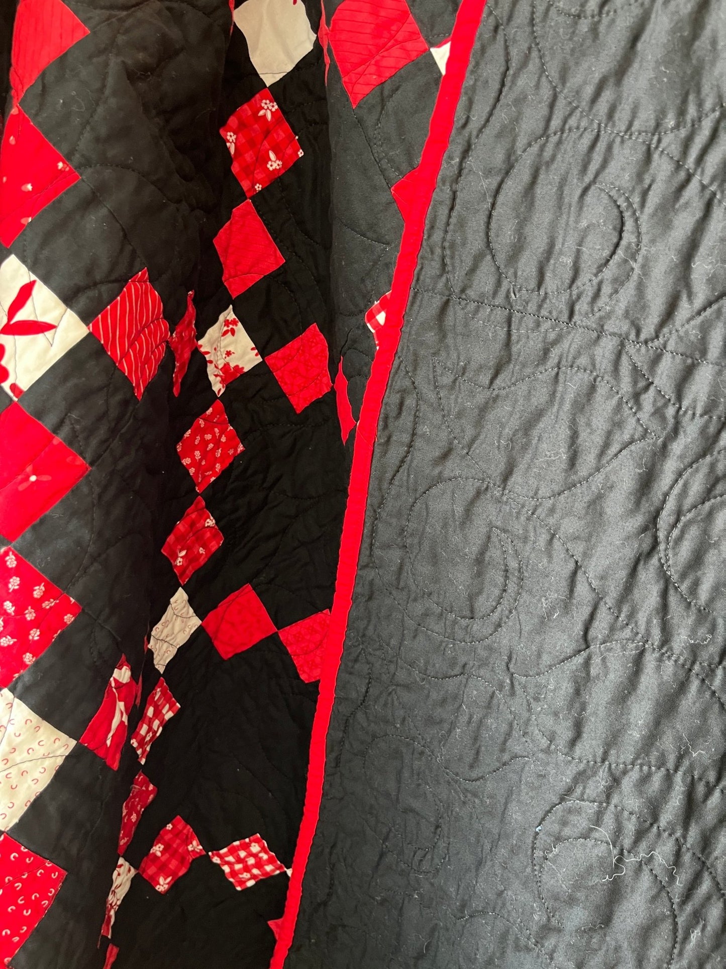Black and Red Irish Chain Quilt – Handmade Extra Large Throw Quilt - The QuilTea Corner