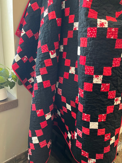Black and Red Irish Chain Quilt – Handmade Extra Large Throw Quilt - The QuilTea Corner