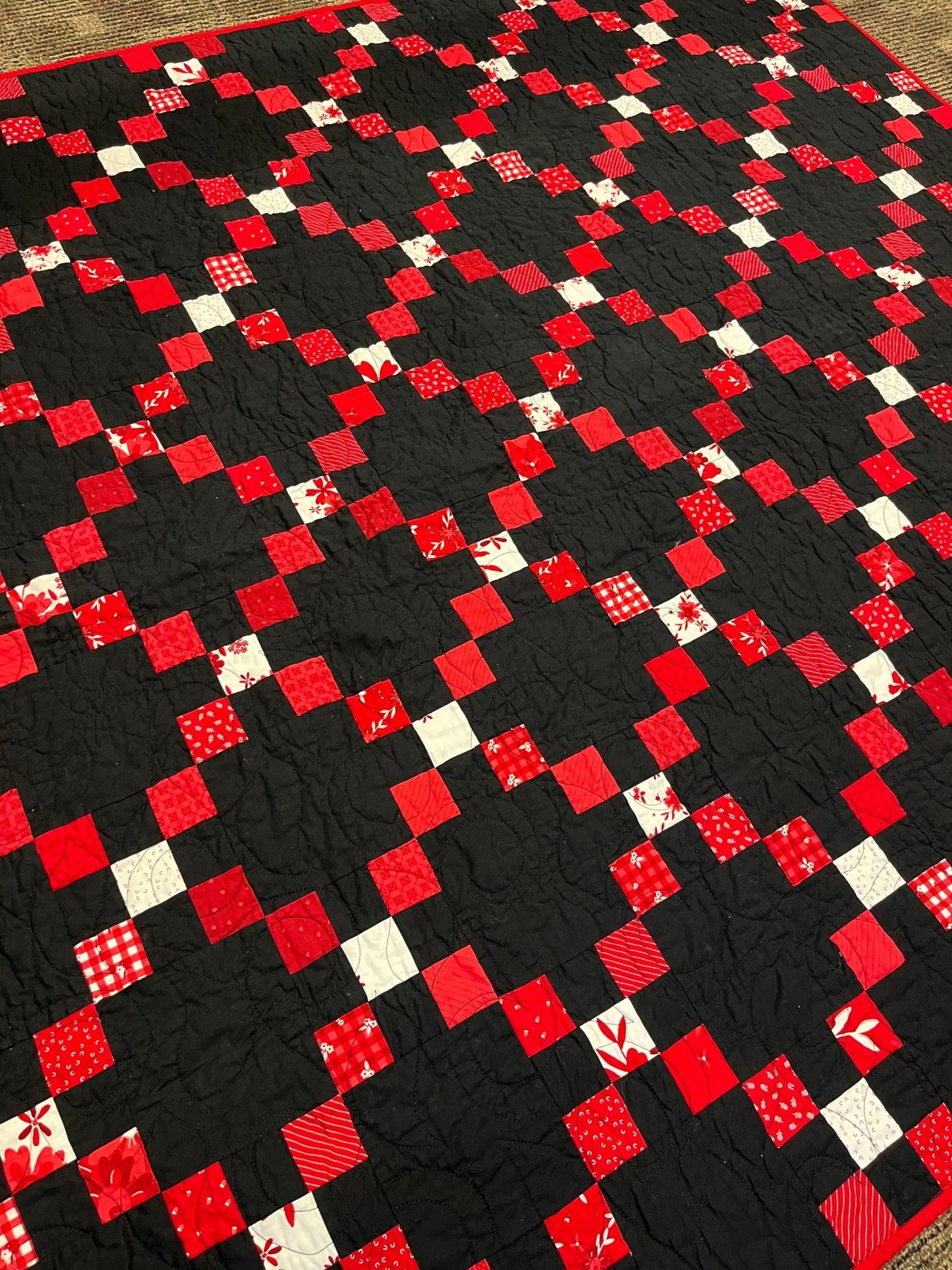 Black and Red Irish Chain Quilt – Handmade Extra Large Throw Quilt - The QuilTea Corner
