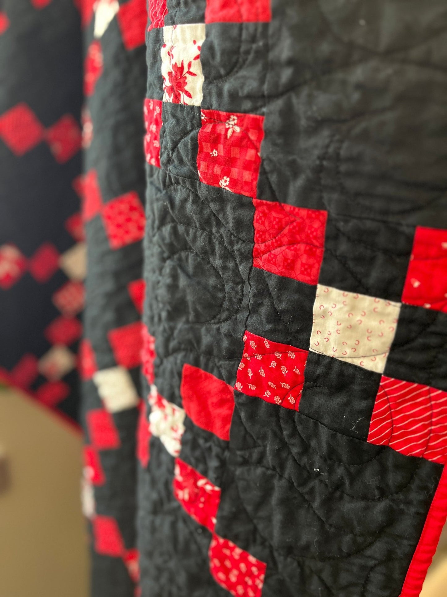 Black and Red Irish Chain Quilt – Handmade Extra Large Throw Quilt - The QuilTea Corner