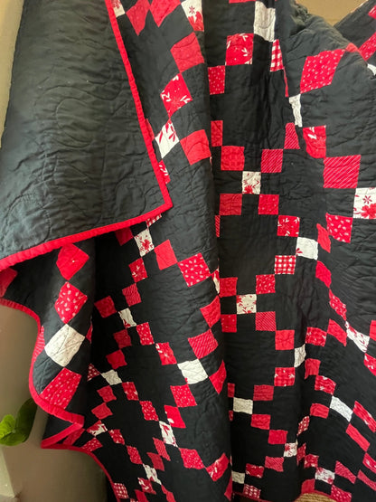 Black and Red Irish Chain Quilt – Handmade Extra Large Throw Quilt - The QuilTea Corner