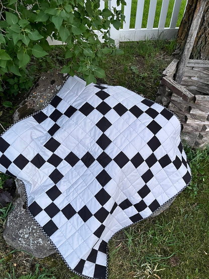 Black & Gray Irish Chain Baby Quilt - The QuilTea Corner