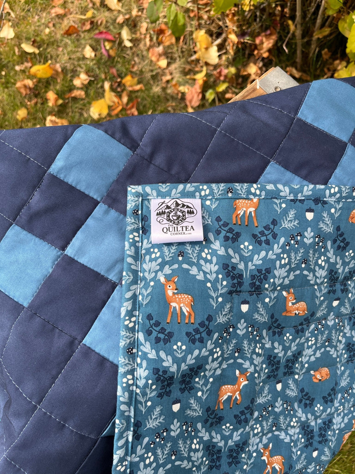 Blue and Navy Modern Irish Chain Baby Quilt - The QuilTea Corner
