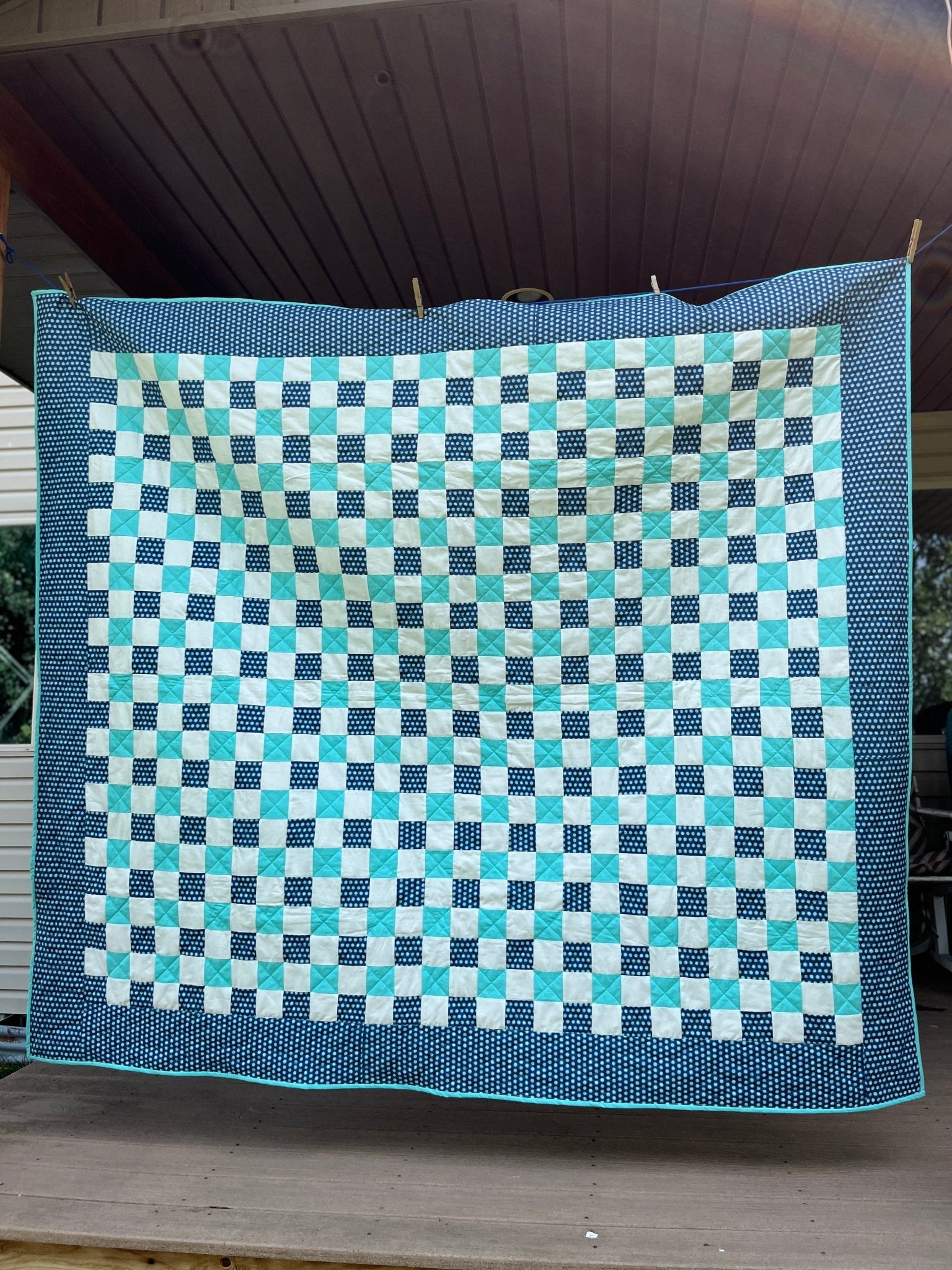 Blue Circle Checkered Throw Quilt - The QuilTea Corner