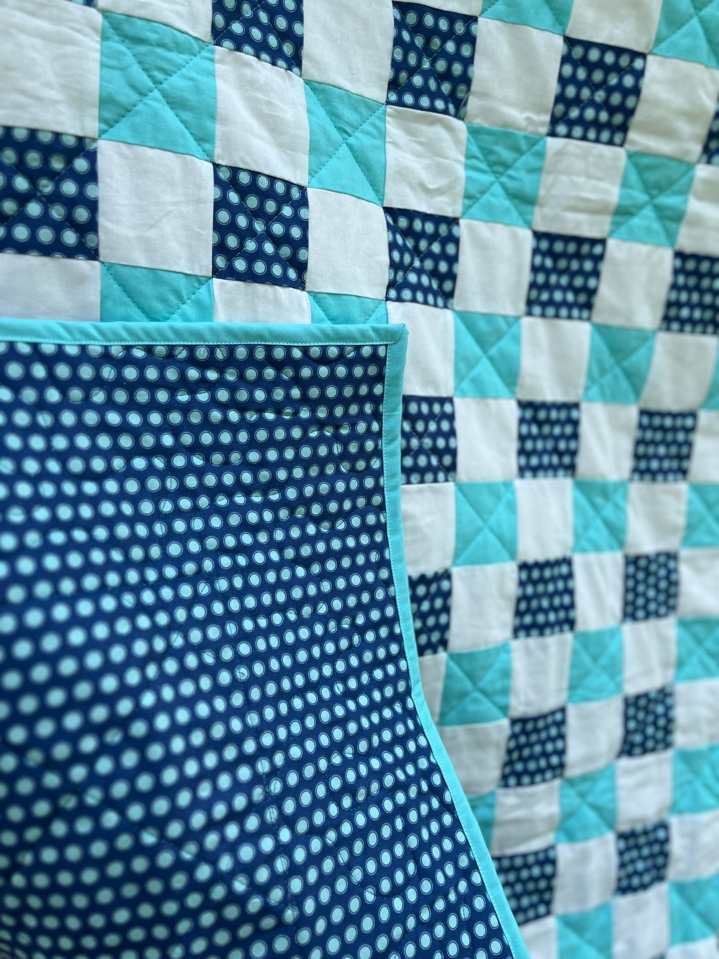 Blue Circle Checkered Throw Quilt - The QuilTea Corner