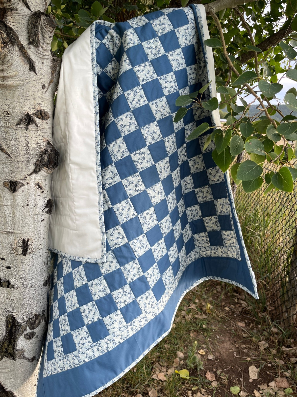 Blue Floral Checkered Baby Quilt - The QuilTea Corner