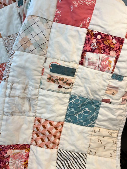 Bookish Checkered Throw Sized Cozy Lap Quilt - The QuilTea Corner