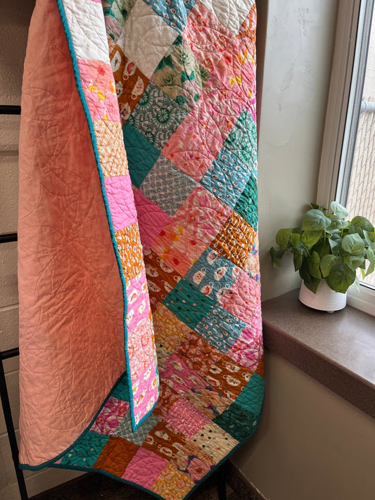 Camellia Handmade Patchwork Large Throw Quilt - The QuilTea Corner