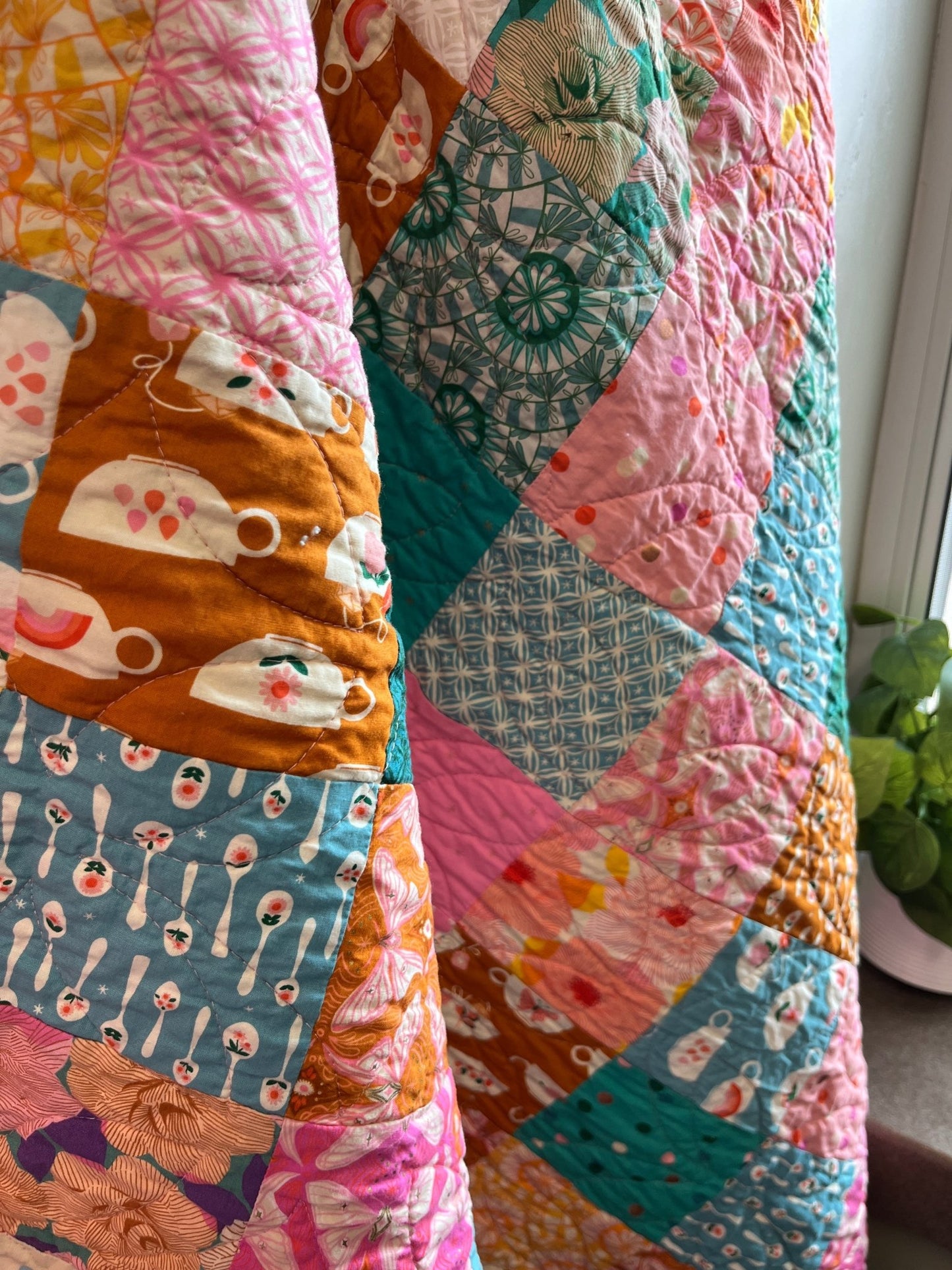 Camellia Handmade Patchwork Large Throw Quilt - The QuilTea Corner