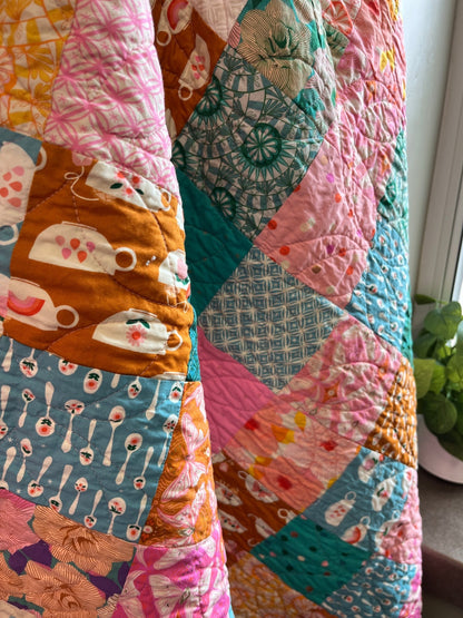 Camellia Handmade Patchwork Large Throw Quilt - The QuilTea Corner