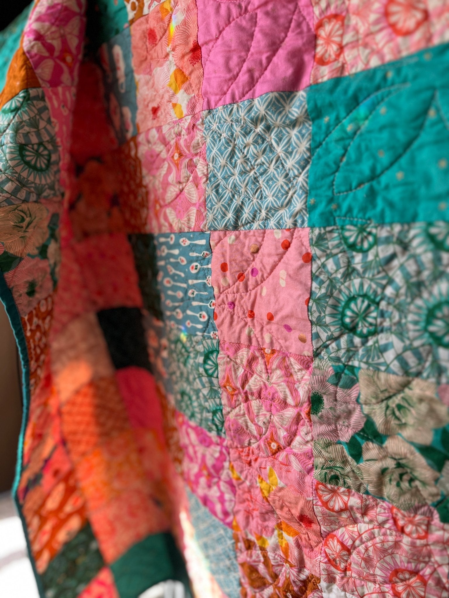 Camellia Handmade Patchwork Large Throw Quilt - The QuilTea Corner