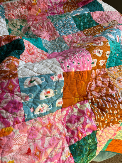 Camellia Handmade Patchwork Large Throw Quilt - The QuilTea Corner