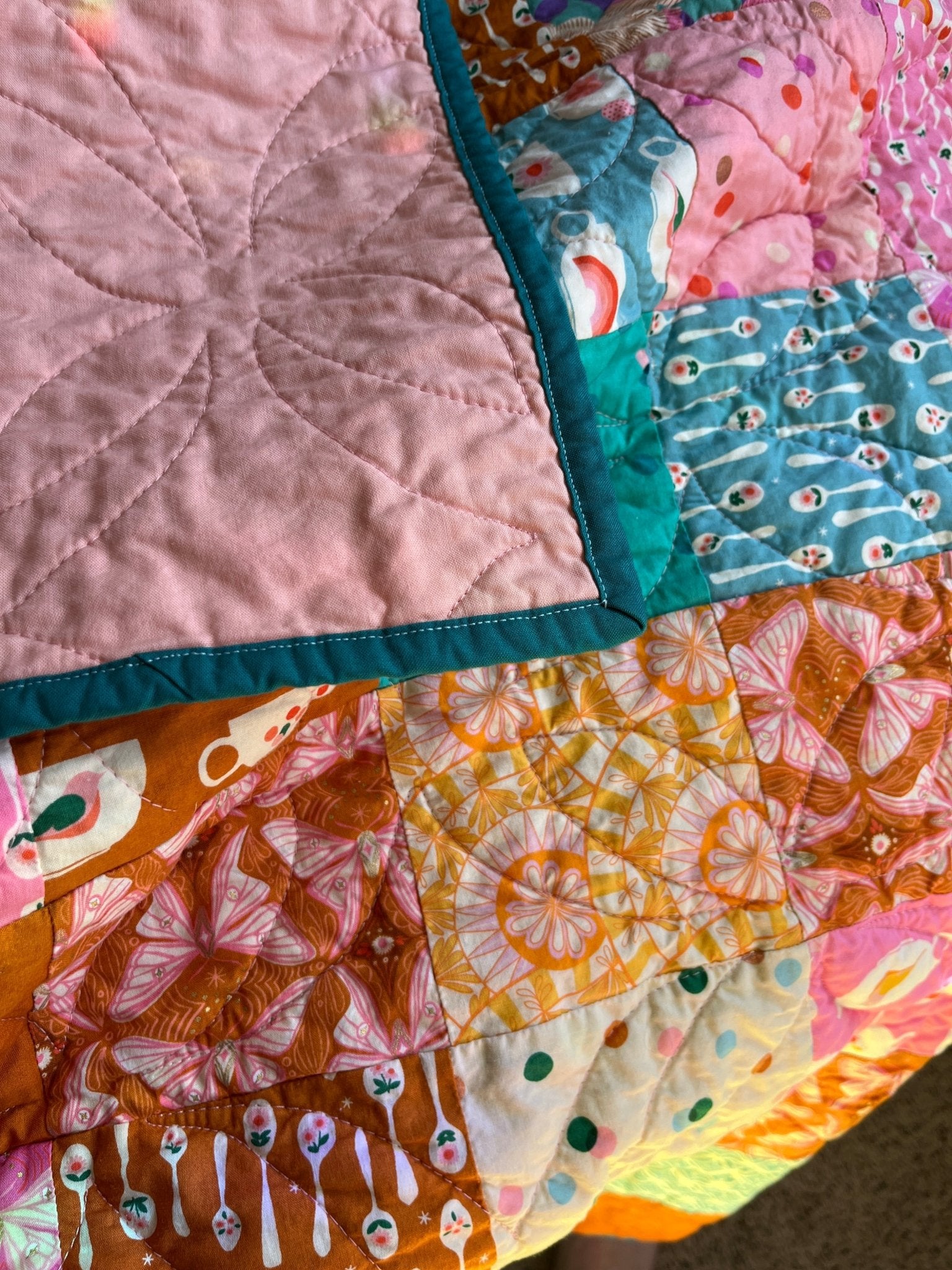 Camellia Handmade Patchwork Large Throw Quilt - The QuilTea Corner