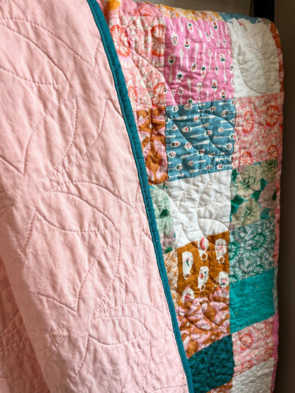 Camellia Handmade Patchwork Large Throw Quilt - The QuilTea Corner