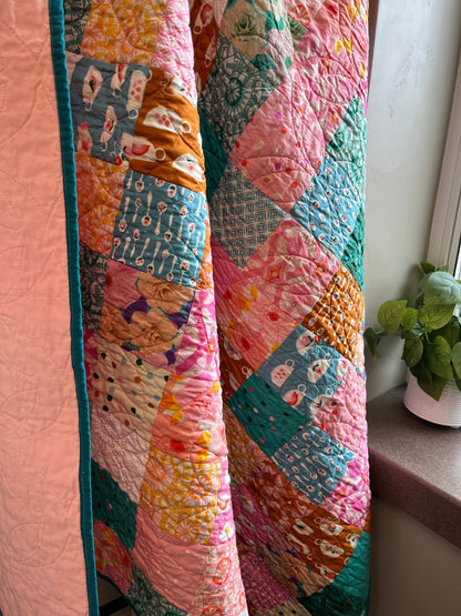 Camellia Handmade Patchwork Large Throw Quilt - The QuilTea Corner