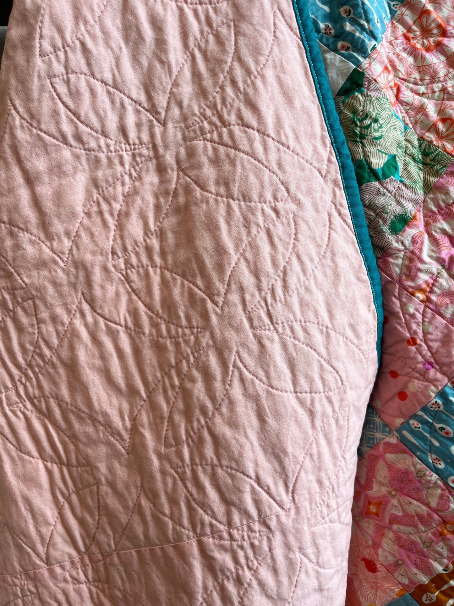 Camellia Handmade Patchwork Large Throw Quilt - The QuilTea Corner