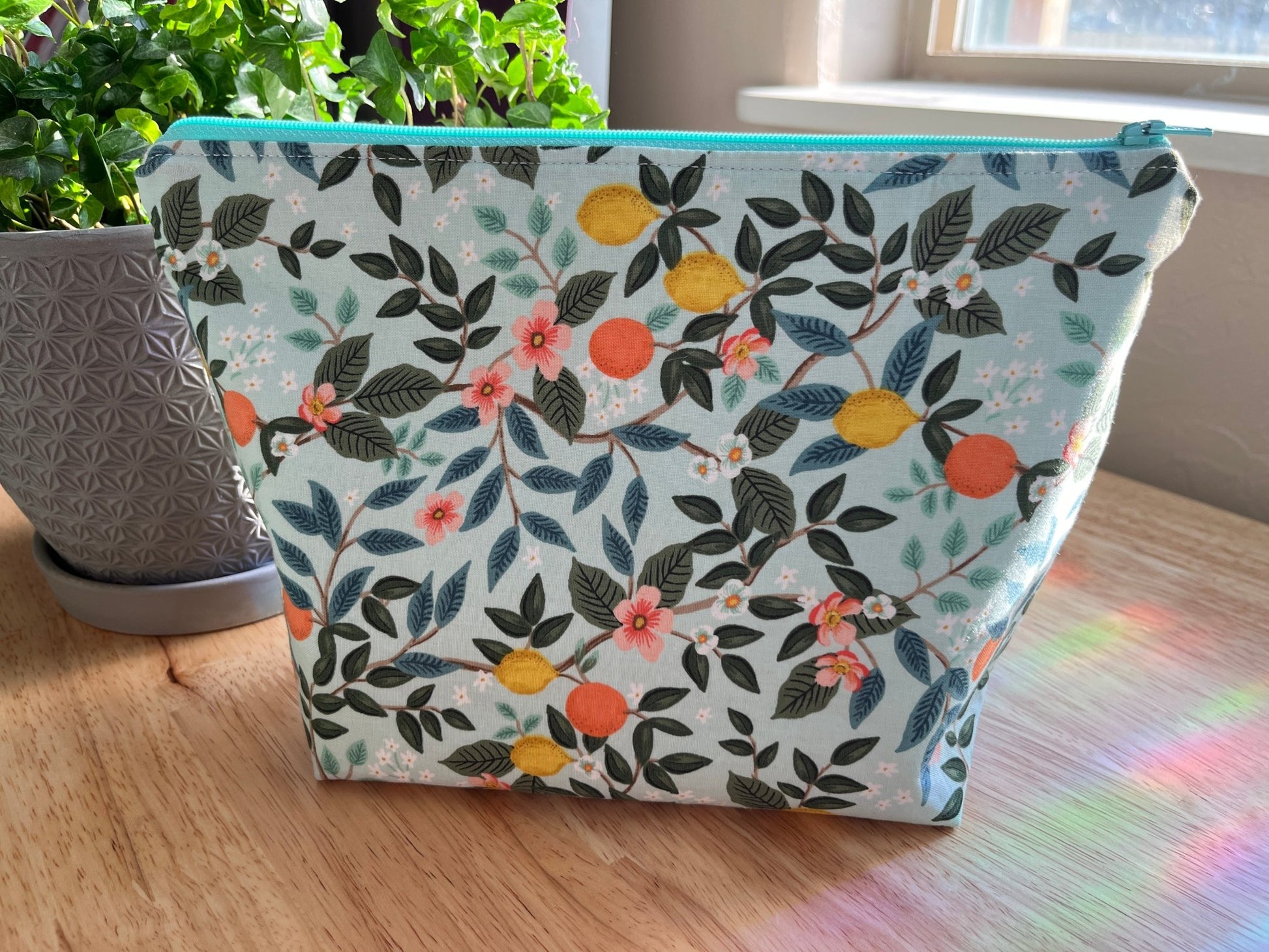 Citrus zippered Cosmetic Tote Bag with Waterproof Lining - The QuilTea Corner