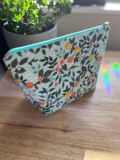 Citrus zippered Cosmetic Tote Bag with Waterproof Lining - The QuilTea Corner