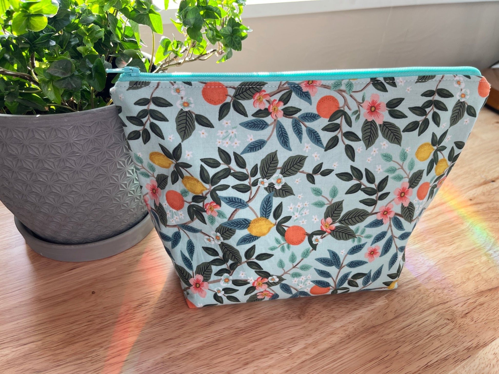 Citrus zippered Cosmetic Tote Bag with Waterproof Lining - The QuilTea Corner