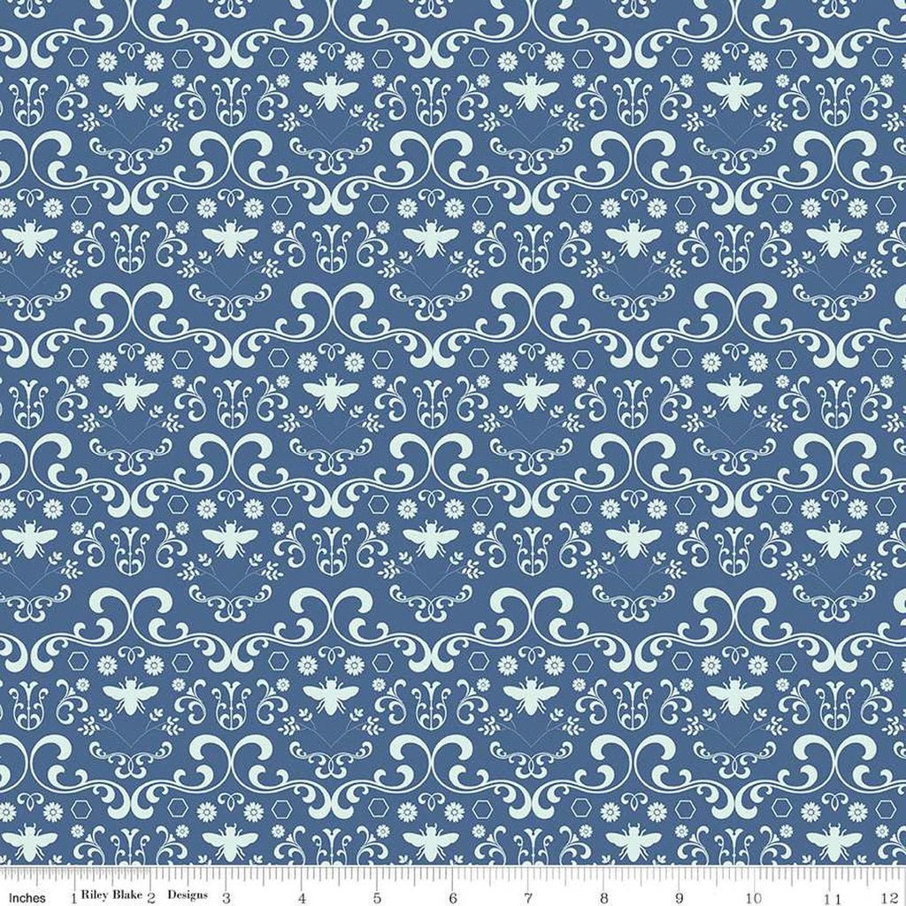 Daisy Fields Damask | Denim 1/2 yard - The QuilTea Corner