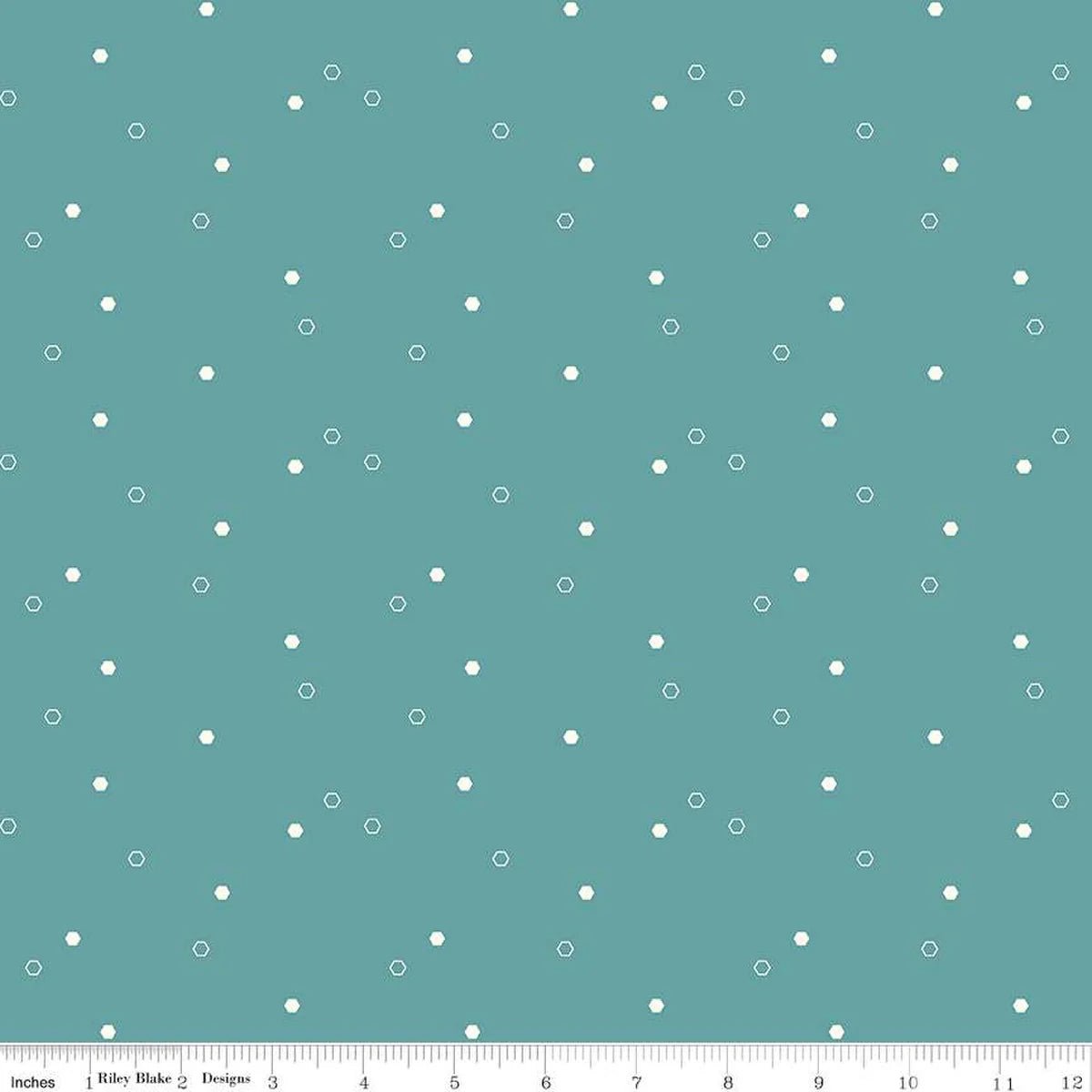 Daisy Fields Scattered Hexies | Teal 1/2 yard - The QuilTea Corner