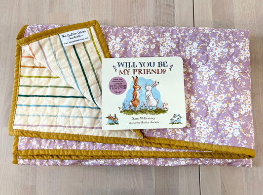 Daisy Floral Baby Quilt and "Will You Be My Friend?" Book Bundle - The QuilTea Corner